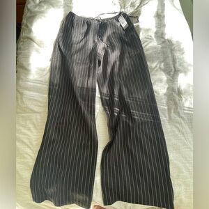 Women’s Black Pinstripe Wide-Leg Pants